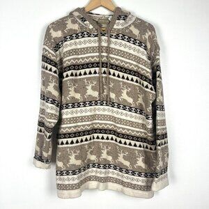 VTG Y2K Liz Claiborne Womens L Sweater Hooded Pullover Fair Isle Cabin Nordic